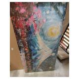 Kepgonegu Large Canvas Wall Art for Living Room Bedroom Blue Van Gogh Wall Art The Same Style Painting Starry Night Mount Fuji Cherry Landscape Modern Hand-painted Oil Painting Size 30x60