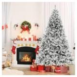 Costway 8 FT Pre-Lit Christmas Tree 3-Minute Quick Shape Flocked Decor with 600 LED Lights