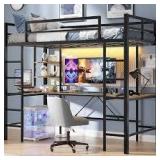 Loft Bed with Desk and Charging Station