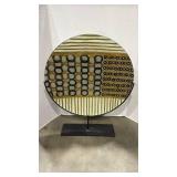 Modern Geometric Pattern Glass Display Disc with metal stand 29x24