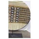 Modern Geometric Pattern Glass Display Disc with metal stand 29x24