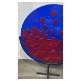 Modern Fused Glass Art Disc with Stand 23x19