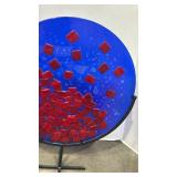 Modern Fused Glass Art Disc with Stand 23x19