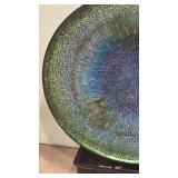 Iridescent Blue and Green Mosaic Glass Display disc on stand 28x24