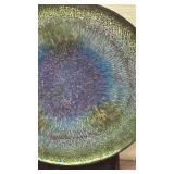 Iridescent Blue and Green Mosaic Glass Display disc on stand 28x24
