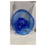 Cobalt Blue Art Glass Decorative Plate on plastic stand 21 inches tall