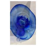 Cobalt Blue Art Glass Decorative Plate on plastic stand 21 inches tall