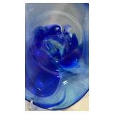 Cobalt Blue Art Glass Decorative Plate on plastic stand 21 inches tall