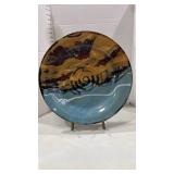 Prairie Fire Pottery ceramic decorative plate on stand 17.5 inches in diameter