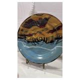 Prairie Fire Pottery ceramic decorative plate on stand 17.5 inches in diameter
