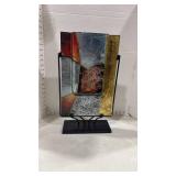 Modern Abstract Fused Glass Art Panel/vase with Stand 18 inches tall