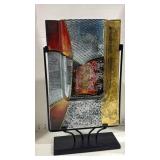 Modern Abstract Fused Glass Art Panel/vase with Stand 18 inches tall