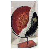 Modern Art Glass Disc display on stand 21 inches tall