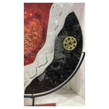 Modern Art Glass Disc display on stand 21 inches tall