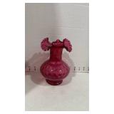 Cranberry Glass Ruffled Vase 7 inches tall