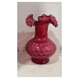 Cranberry Glass Ruffled Vase 7 inches tall