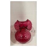 Cranberry Glass Ruffled Vase 7 inches tall