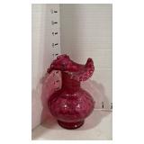 Cranberry Glass Ruffled Vase 7 inches tall