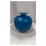 Mdina blue glass globe vase made in Malta approx 6 inches tall