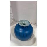 Mdina blue glass globe vase made in Malta approx 6 inches tall