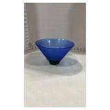 Hadeland Glassverk Kairo bowl with a cobalt blue top and a green base 5 inches tall