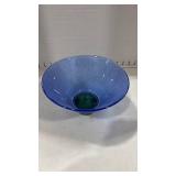 Hadeland Glassverk Kairo bowl with a cobalt blue top and a green base 5 inches tall