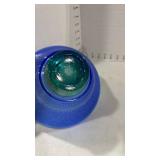 Hadeland Glassverk Kairo bowl with a cobalt blue top and a green base 5 inches tall