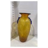 Amber and Cobalt crackle glass vase 14 inches tall