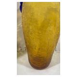 Amber and Cobalt crackle glass vase 14 inches tall