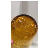 Amber and Cobalt crackle glass vase 14 inches tall