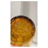 Amber and Cobalt crackle glass vase 14 inches tall