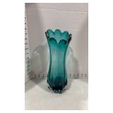 MCM turquoise swung glass vase 12 inches tall