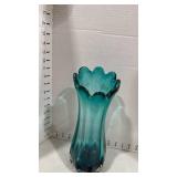 MCM turquoise swung glass vase 12 inches tall