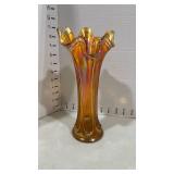 Marigold carnival glass vase 10.5 inches tall