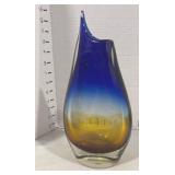 Novica collection glass vase cobalt and amber 12 inches tall heavy