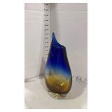 Novica collection glass vase cobalt and amber 12 inches tall heavy