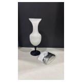 Handmade glass votive holder and milk glass and black vase 13 inches tall