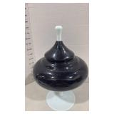 Black amethyst and milk glass pedestal candy dish 12 inches tall