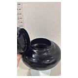 Black amethyst and milk glass pedestal candy dish 12 inches tall