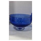 Cobalt Blue Crystal Etched Bowl and pitcher