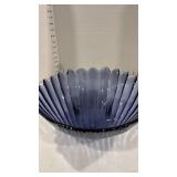 Purple glass bowl with scalloped/shell like design