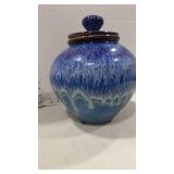 Glazed pottery jar with lid 10 inches tall