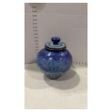 Glazed pottery jar with lid 10 inches tall