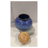 Glazed pottery jar with lid 10 inches tall