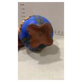 Signed pottery vase with clown fish 6 inches tall