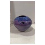 Glazed signed pottery vase 6 inches tall
