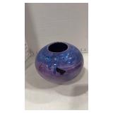 Glazed signed pottery vase 6 inches tall
