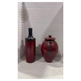 Ceramic glazed pottery vase and canister with lid