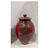 Ceramic glazed pottery vase and canister with lid