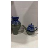 Signed glazed pottery vase and tea pot